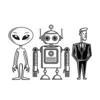 alien robot banker - marketing book logo image